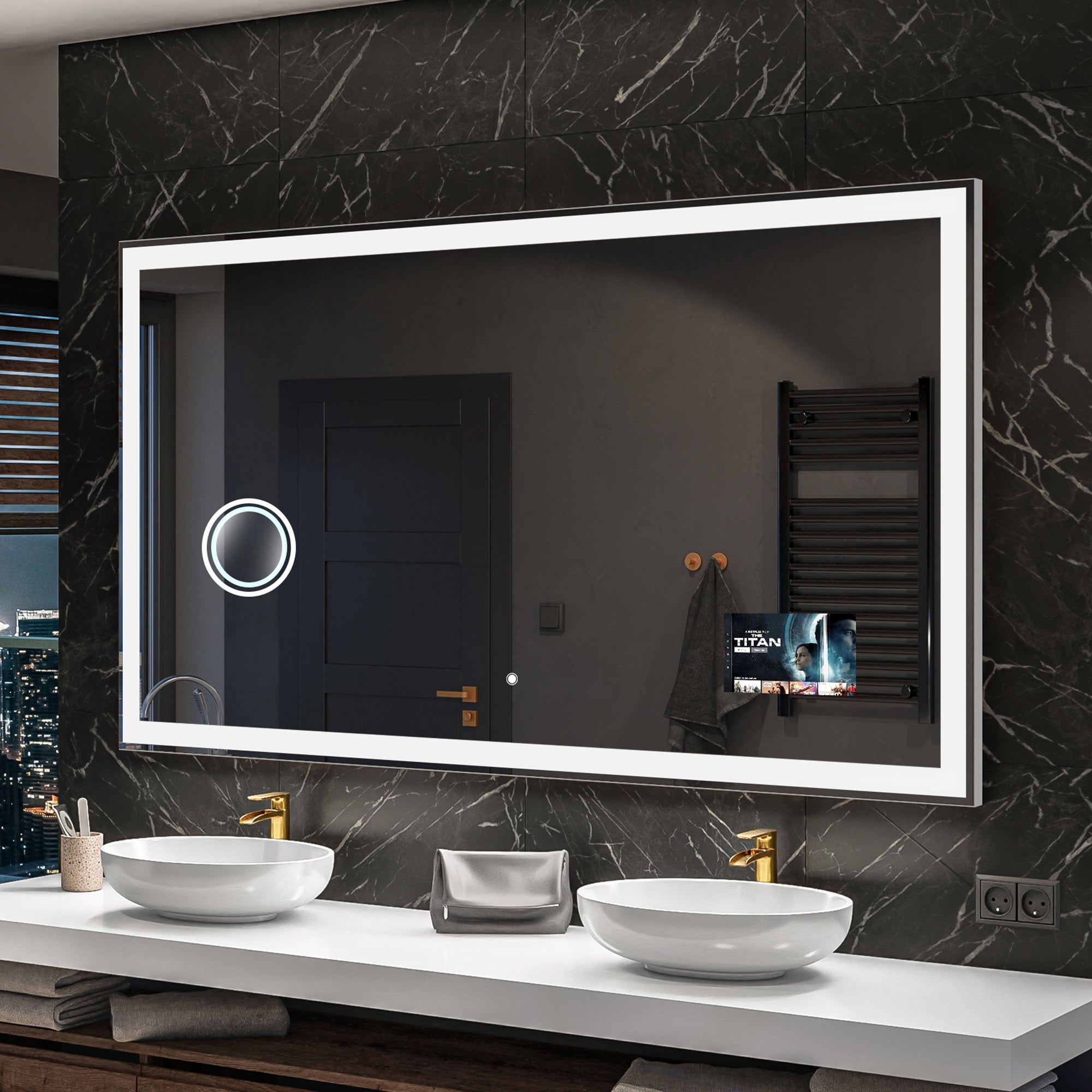 Miroir mural éclairé 100x80 cm Claire - Miroir de salle de bain rectangulaire horizontal avec éclairage LED - Blanc froid 7000K - Miroir de salle de bain lumineux avec interrupteur tactile à
