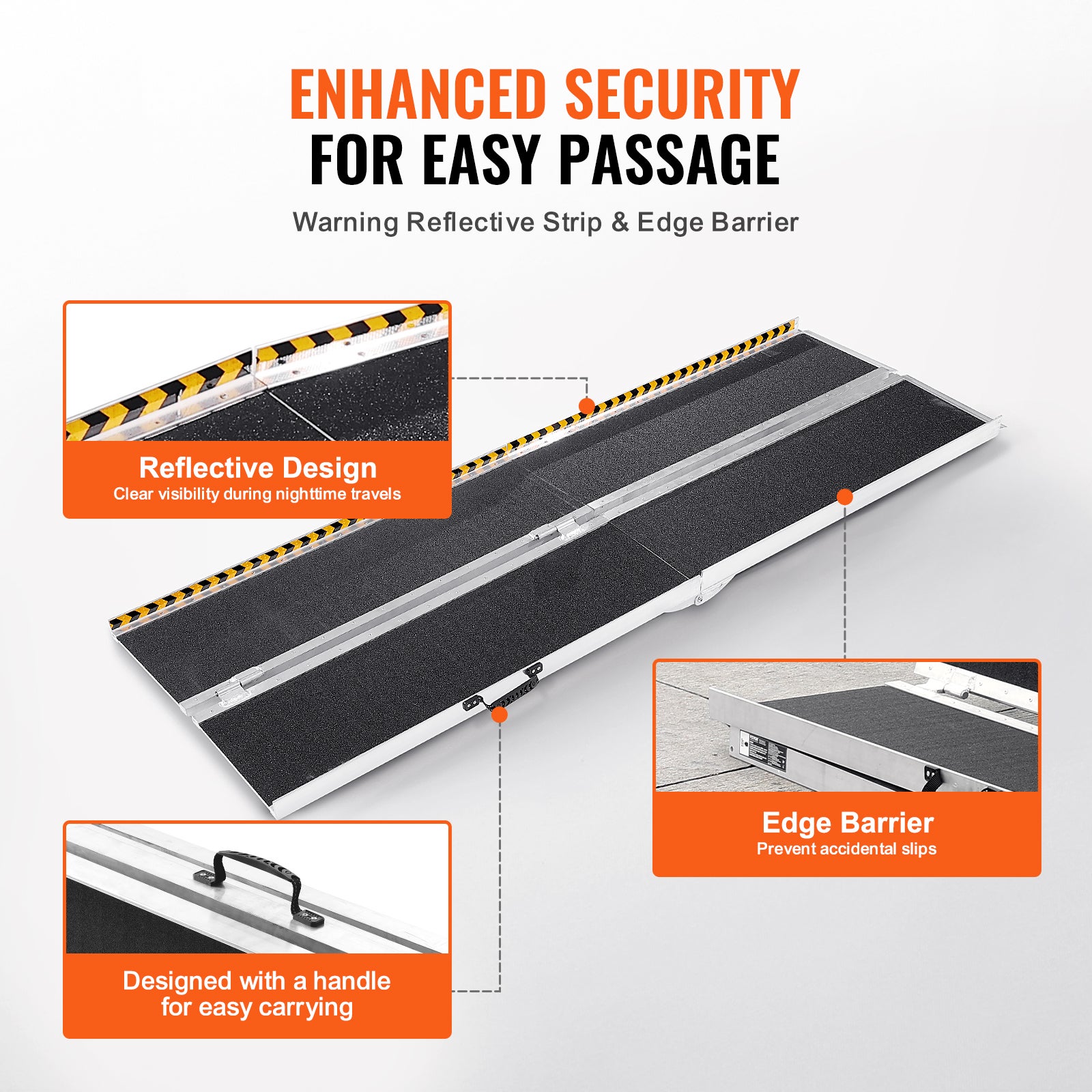 Rampe pour fauteuil roulant VEVOR, capacité 363 kg, en aluminium antidérapant 213,36 cm, pour scooter, personnes handicapés, marches, maison, portes - 4