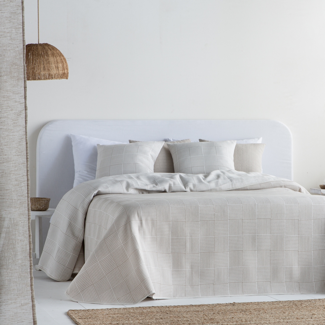 Colcha jacquard reversible algodón dakota beige - cama 90 cm - 180x270 cm