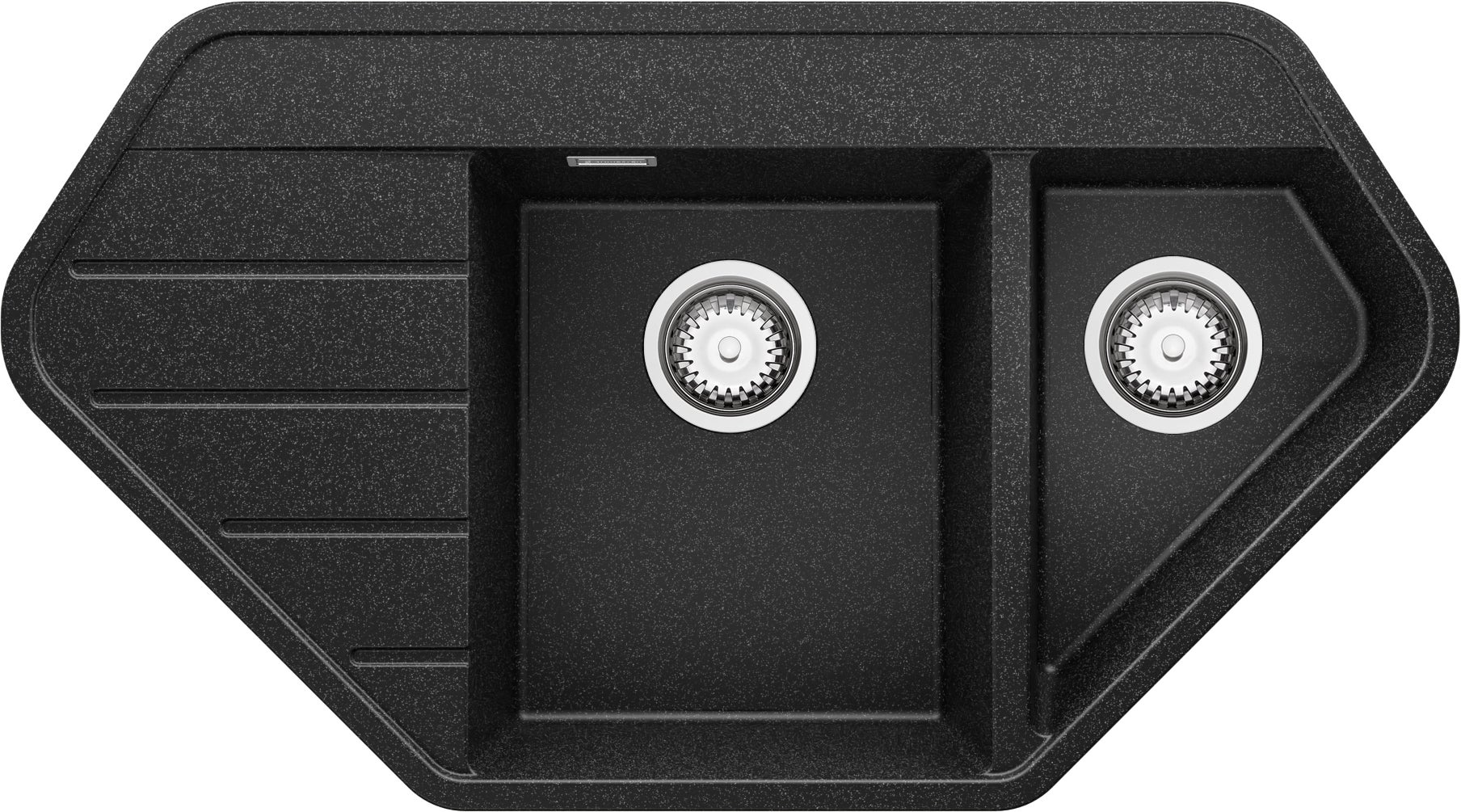 Zlewozmywak Narożny Grafitowy 90x50cm, Zlew Kuchenny 1,5 Komorowy + Syfon, Nablatowy do szafki od 70cm - Kopenhaga Corner PRIMAGRAN
