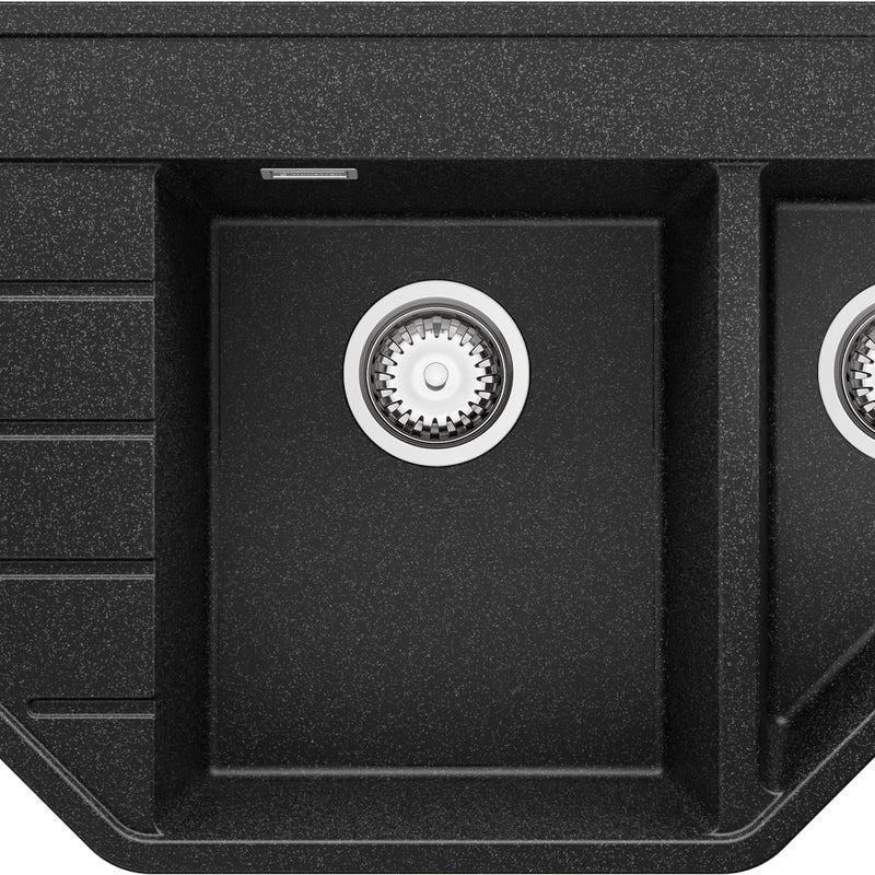 Zlewozmywak Narożny Grafitowy 90x50cm, Zlew Kuchenny 1,5 Komorowy + Syfon, Nablatowy do szafki od 70cm - Kopenhaga Corner PRIMAGRAN