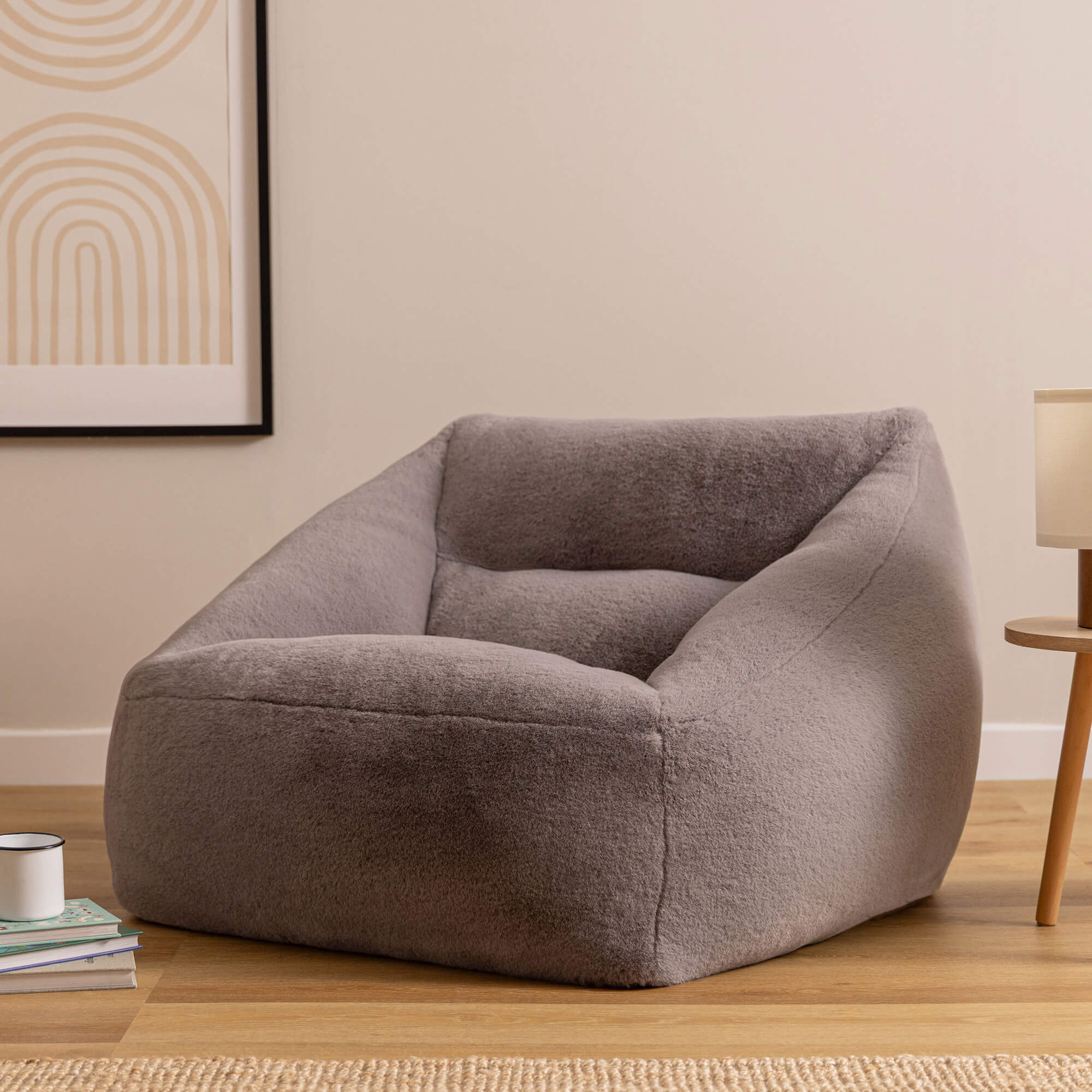 Pouf fauteuil Icon imitation fourrure luxueuse de lapin gris clair, salon, chambre, 97x84cm Oeko-Tex® - 2