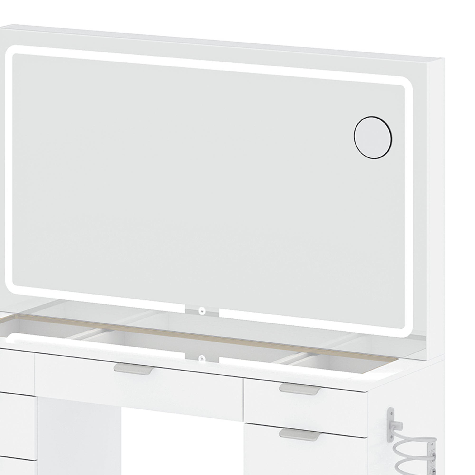 Balconera Coiffeuse avec Miroir LED réglable, Prise EU，11 Tiroirs, 40 x 114 x 134cm, avec Tabouret, Blanc, Style Moderne - 8