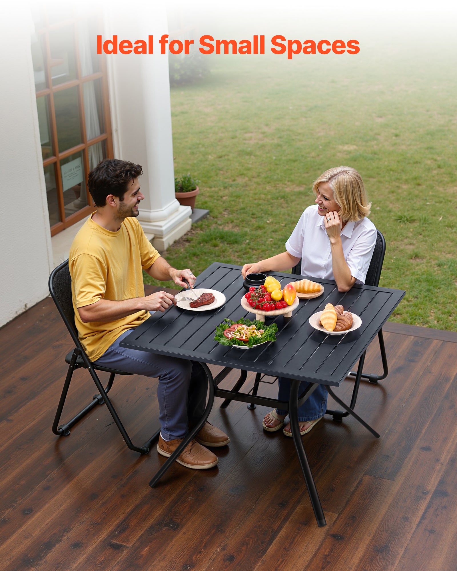 Table manger VEVOR patio extérieur 940 mm, en métal pour 4 personnes, avec trou pour parasol 38 mm, meuble toutes saisons pour jardin, véranda, noir - 2