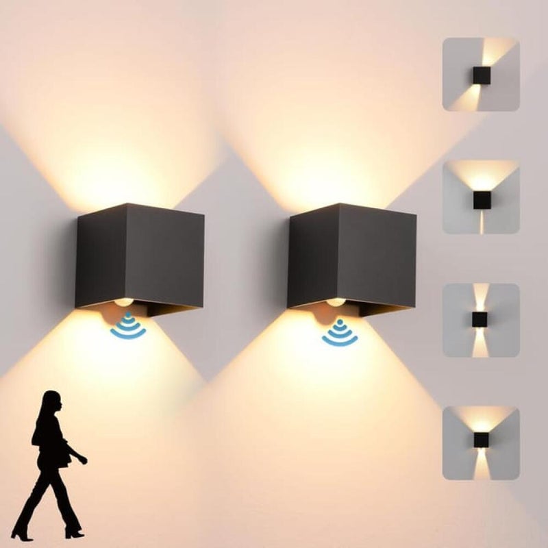 Zewnętrzna lampa ścienna z czujnikiem ruchu, wodoodporna, IP65, 6500K, z czujnikiem, do ogrodu, na dziedziniec, patio, wejście, w kolorze czarnym