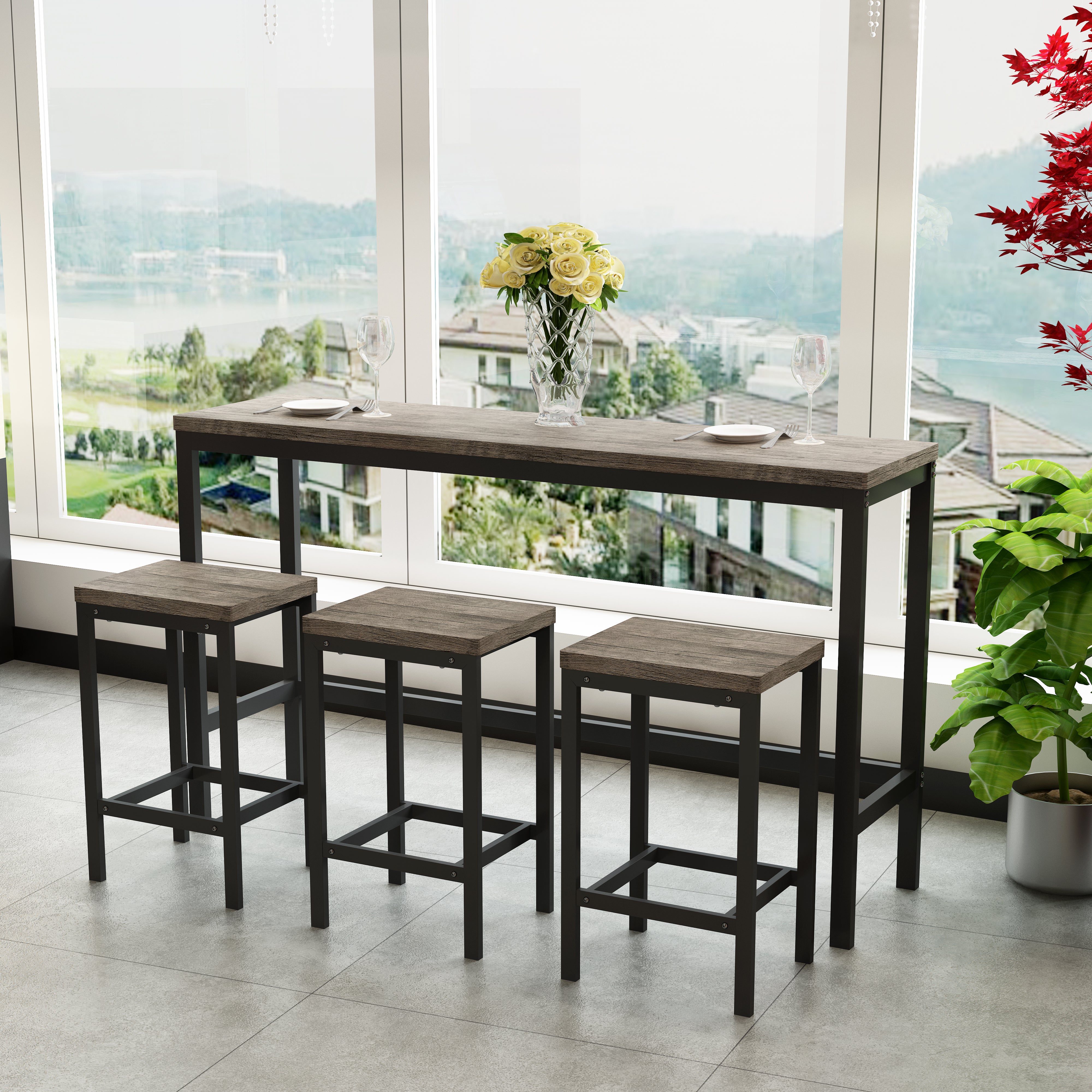 Table à Manger Cuisine Design Moderne 148CM (Table de Pub + Set Longue ...