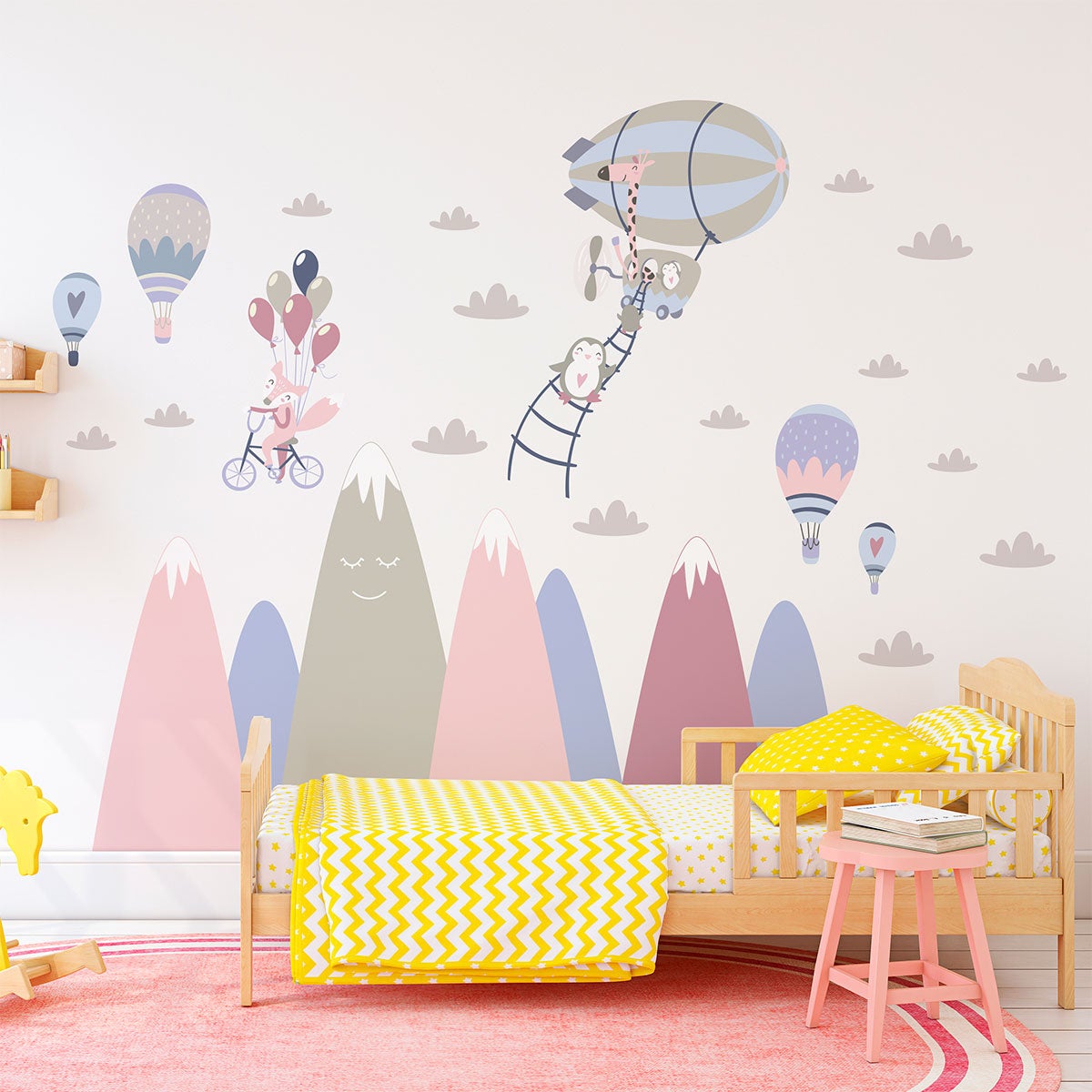 Vinilo niño escandinavo de montaña animales encantados - adhesivo de pared - revestimiento sticker mural decorativo - 50x75cm