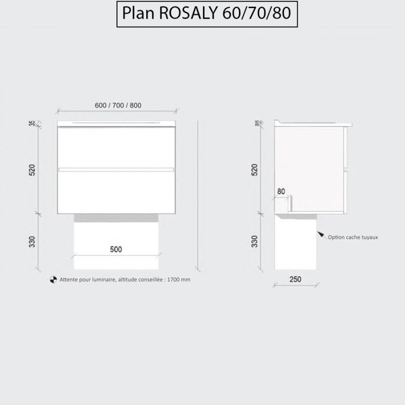 Meuble salle de bain suspendu 60 cm ROSALY | coloris : | plan vasque : Céramique - 7