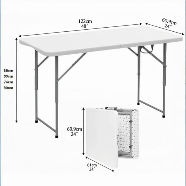 Mesa plegable multiusos ultrarresistente para 4 personas maximo 363kgs protección uv 122x61x56 - 91,5 cm UV10