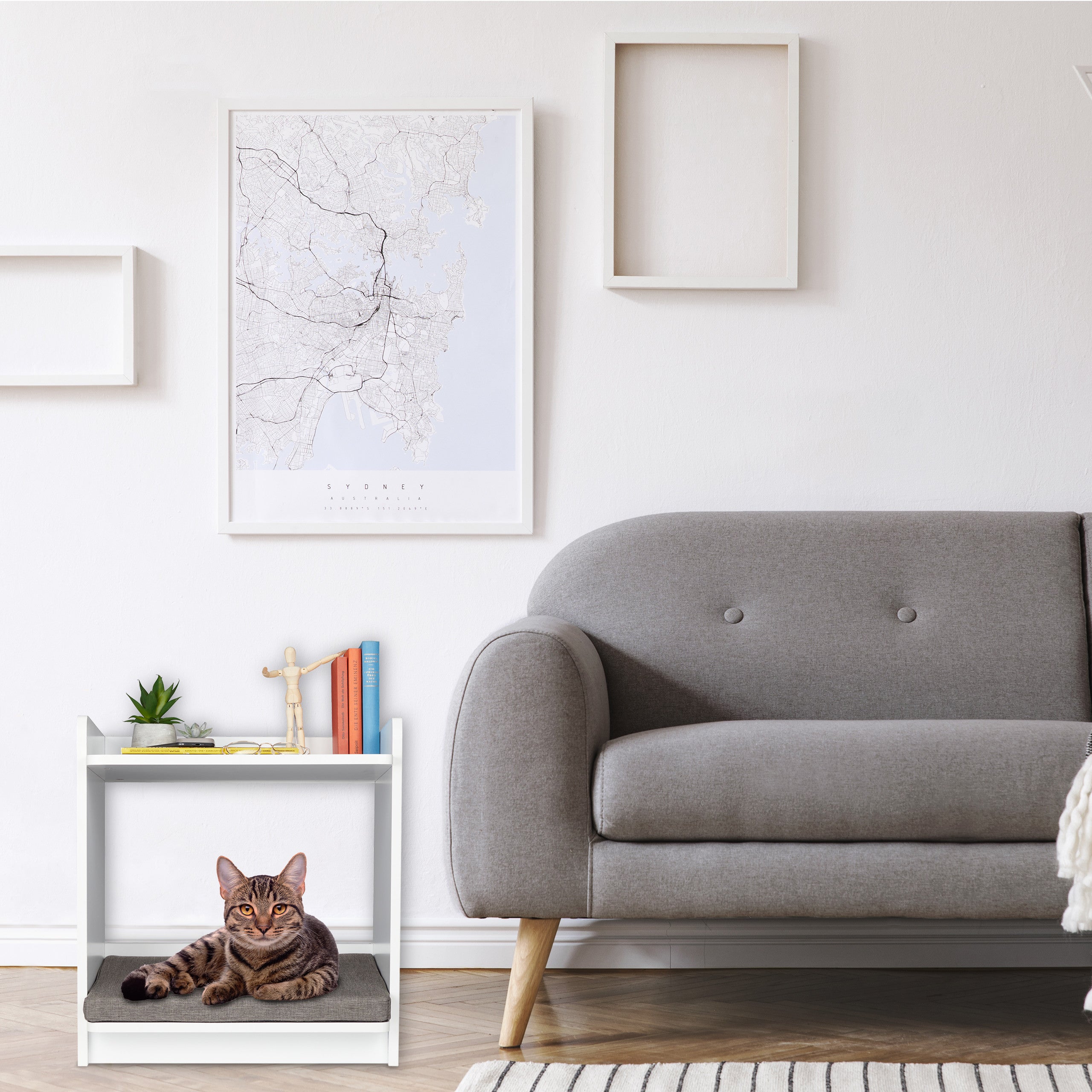 Divano letto per animali domestici con bordo di sicurezza rimovibile, struttura in legno rialzata da 22,4 cm e gambe in metallo, morbido velluto per