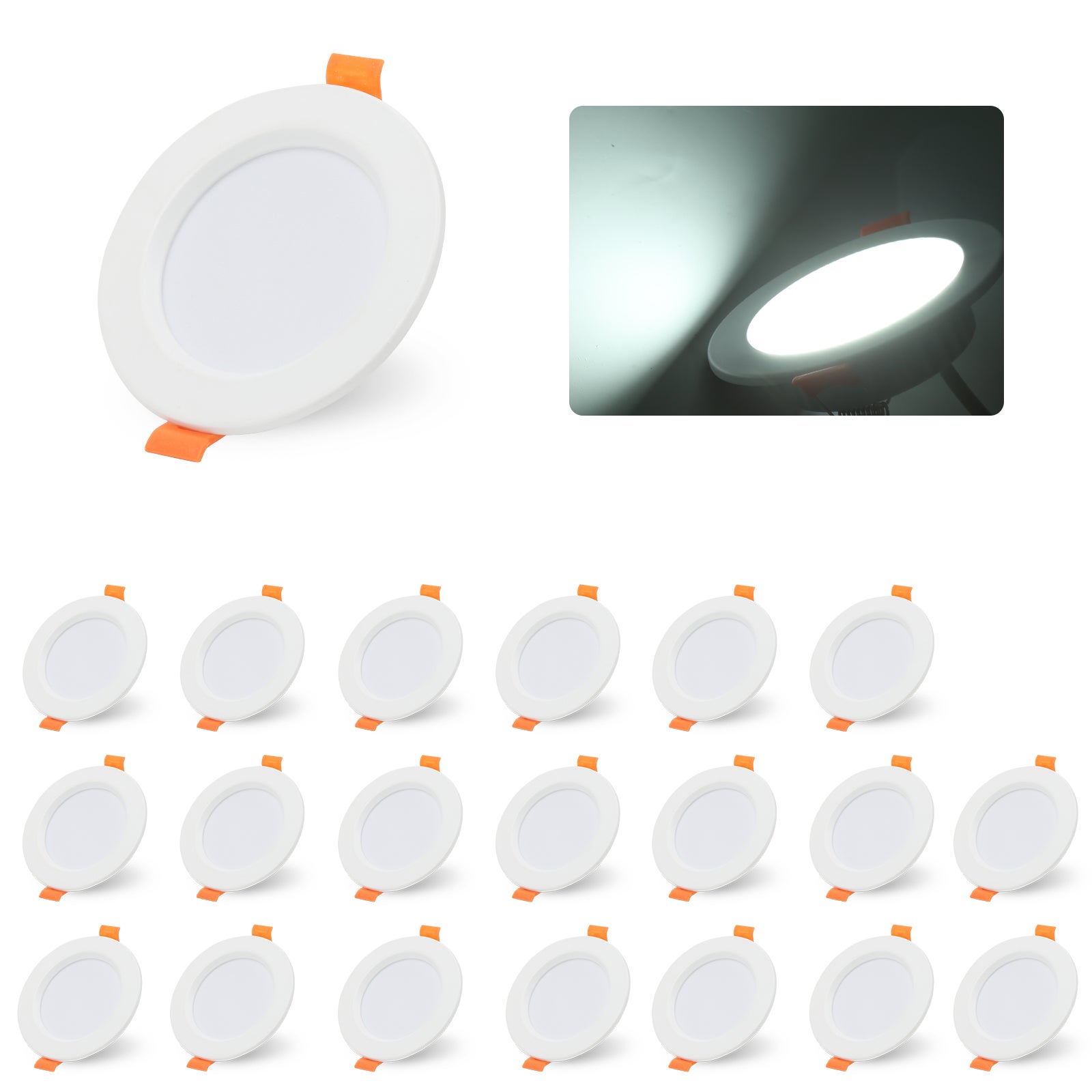Zestaw 20 reflektorków łazienkowych LED wpuszczanych w sufit, 5 W, zimna biel, 220 V, IP20, kierunkowe oświetlenie sufitowe, kolor biały