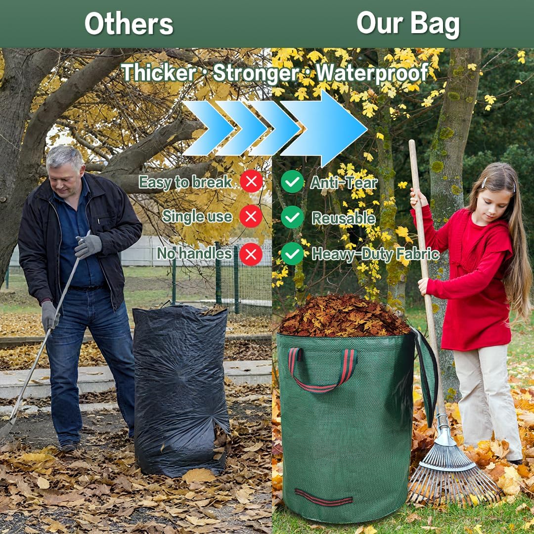 2x200L Sac à Déchets Verts de Jardin, Couvercle, Résistant, Indéchirable, Réutilisable, avec Poignées - Idéal pour Feuilles, Végétaux - 7