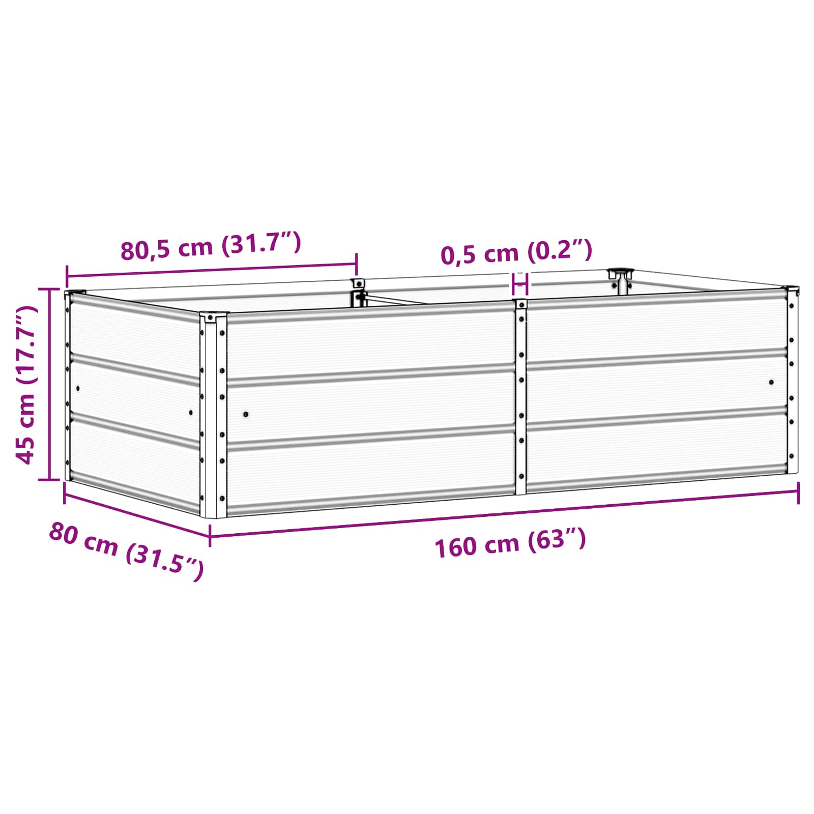 vidaXL Jardinière Ivoire 160 x 80 x 45 cm Acier - 7
