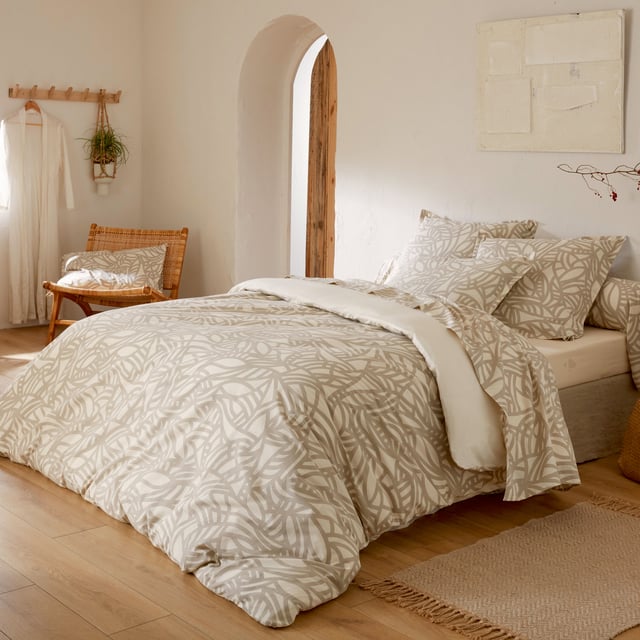 Parure 240x220 cm 50x70 cm coton SERENA Beige écru 3 pièces