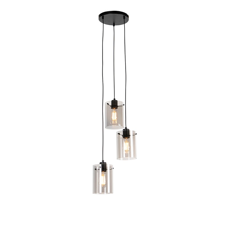 Designerska lampa wisząca czarna z przydymionym szkłem 3-światła - Dome