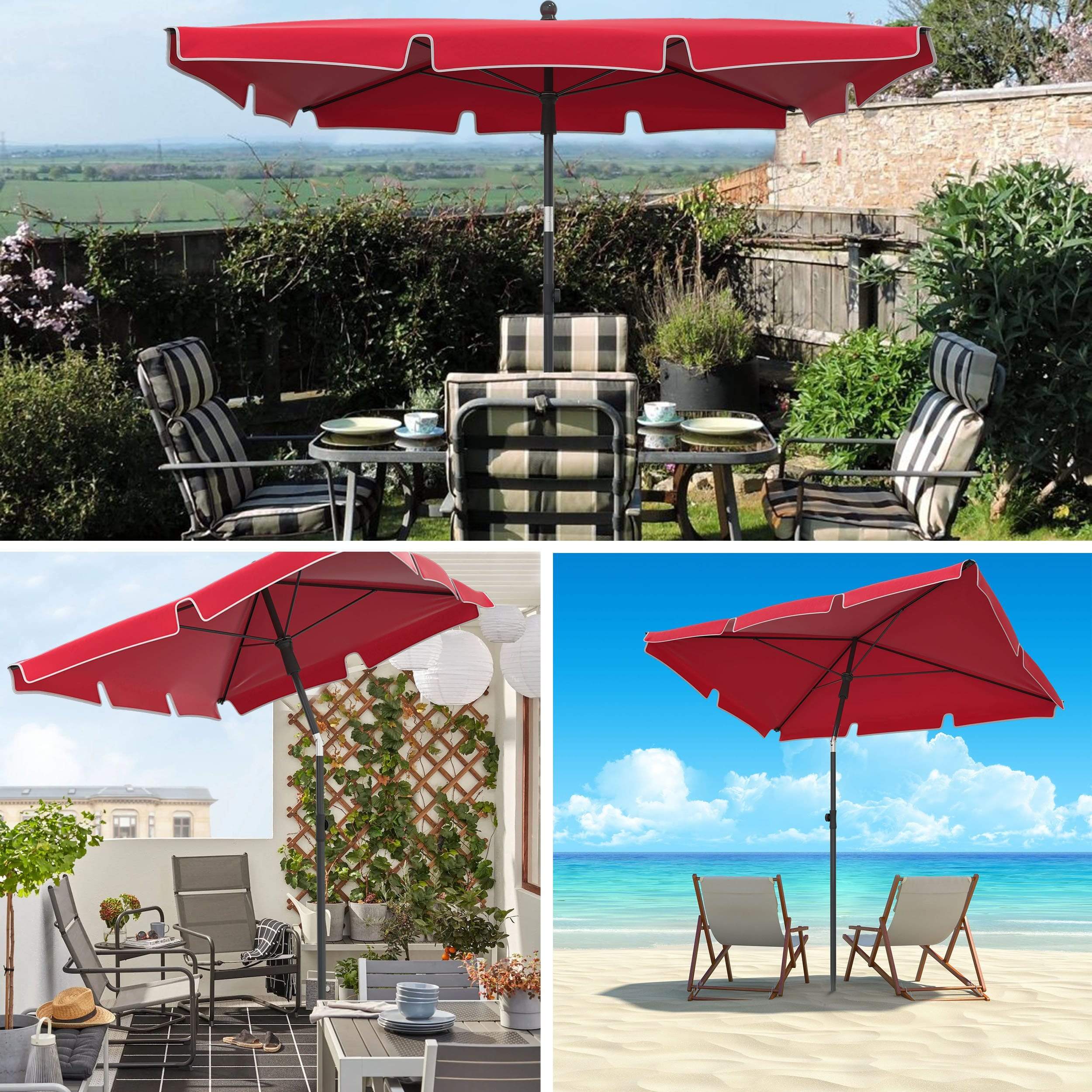 Parasol inclinable rectangulaire 2x1.25m avec housse de protection rouge - hauteur et angles ajustables - VOUNOT® - 6