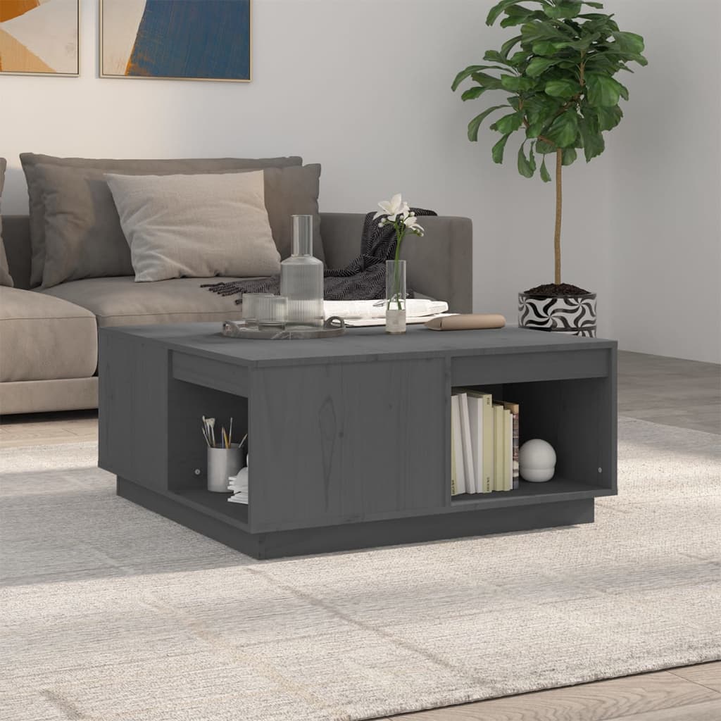Stolik kawowy, szary, 80x81x36,5 cm, lite drewno sosnowe vidaXL