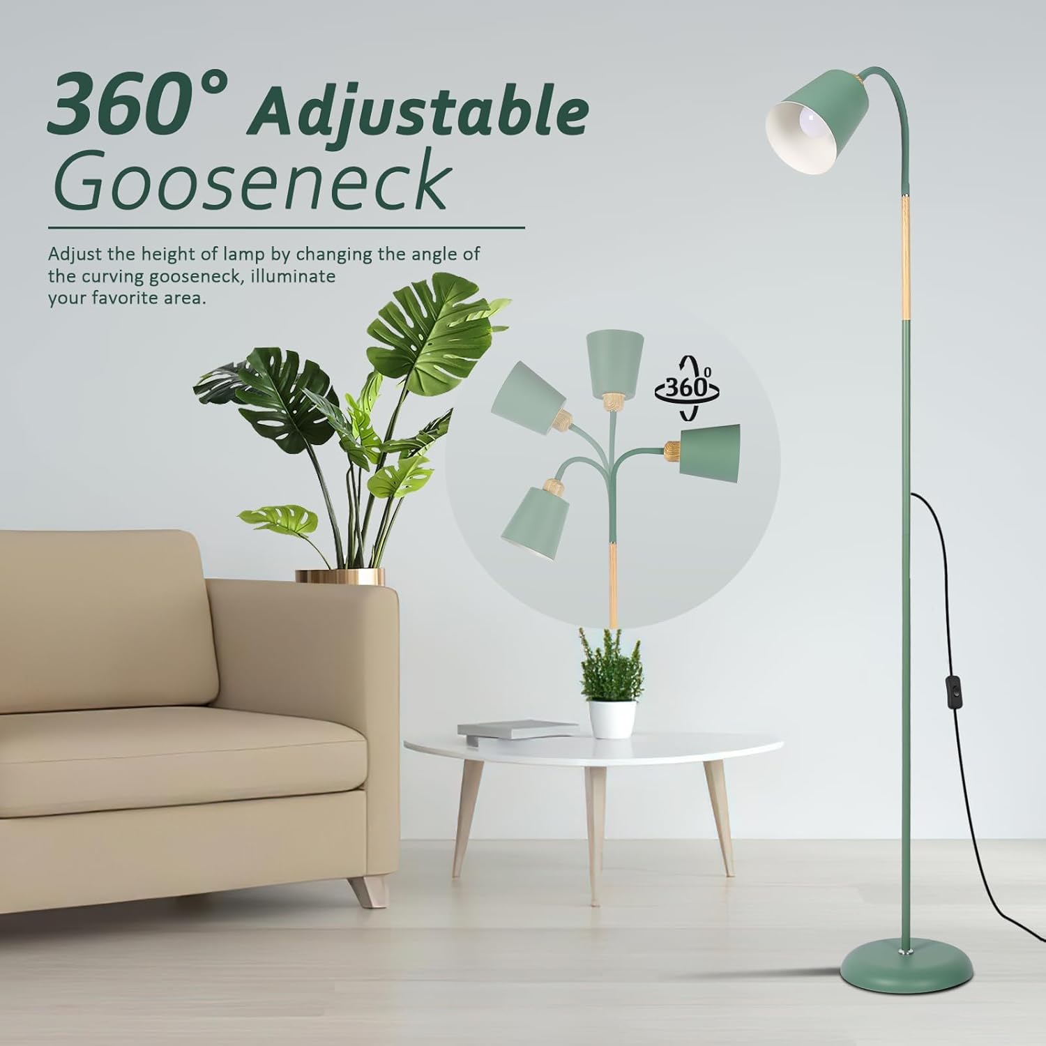 Lampadaire LED Anten, vert Abat-jour trapézoïdal Classique moderne Orientable sur 360°, hauteur 159 cm (ampoule non incluse) - 6