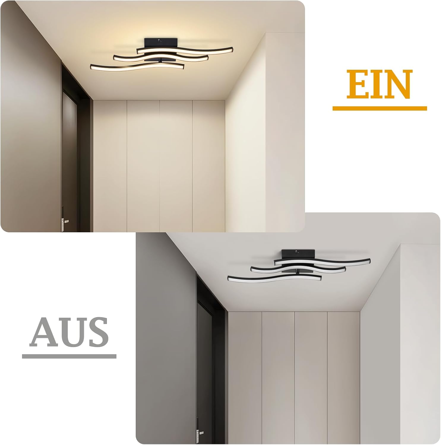 ZMH Lampa sufitowa LED 18W nowoczesna czarna o falistym kształcie do kuchni, salonu i przedpokoju - 6