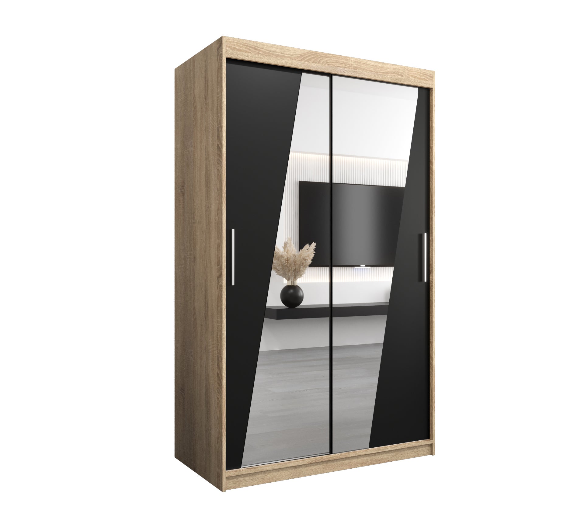 Szafa przesuwna garderoba RHOMB 120 x 62 x 200 cm Sonoma + Czarny - Abiks Meble