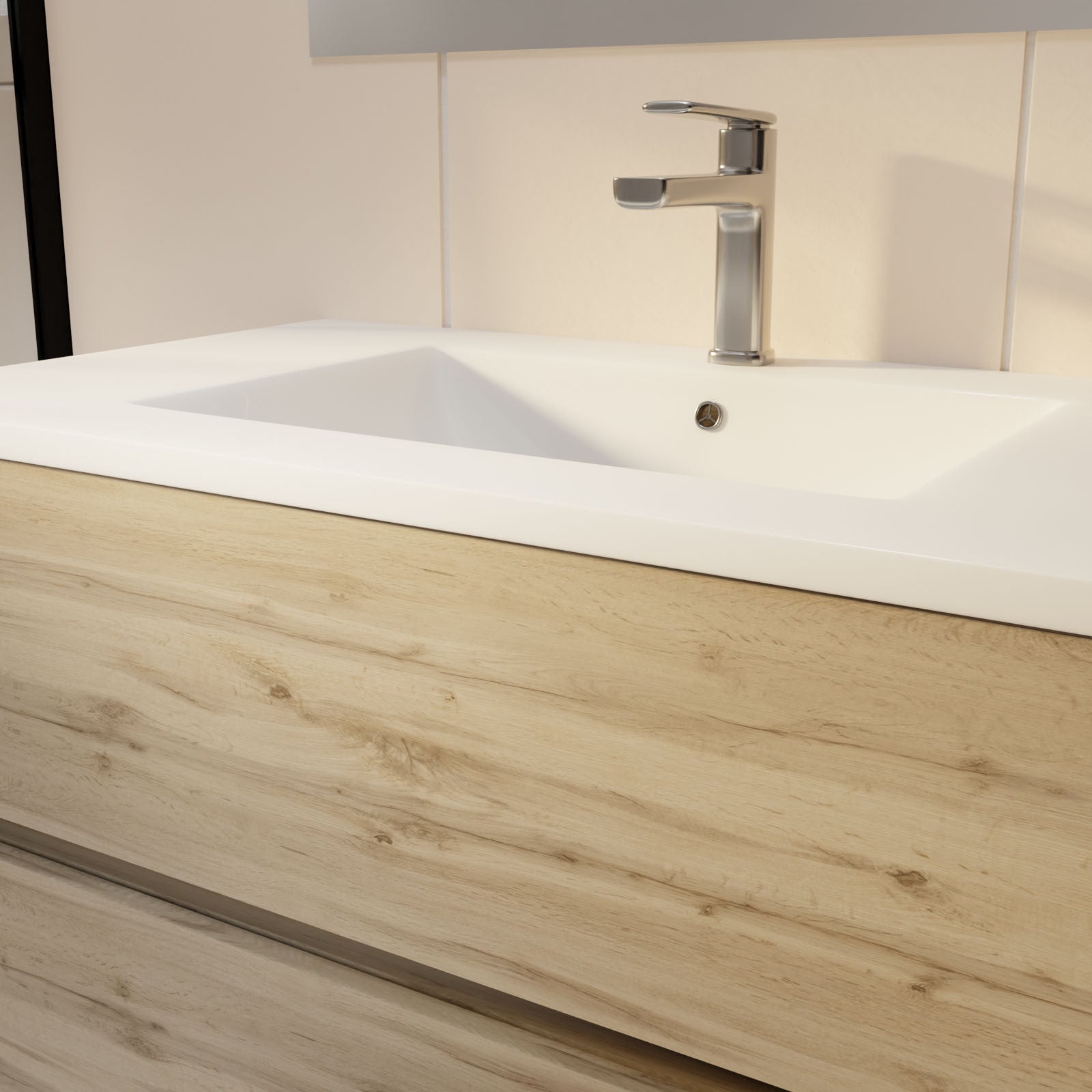 Pack Meuble SDB 80cm sur pieds 3 tiroirs Chene_Vasque blanche + Miroir Led - TIMBER 80_Pack46 - 6