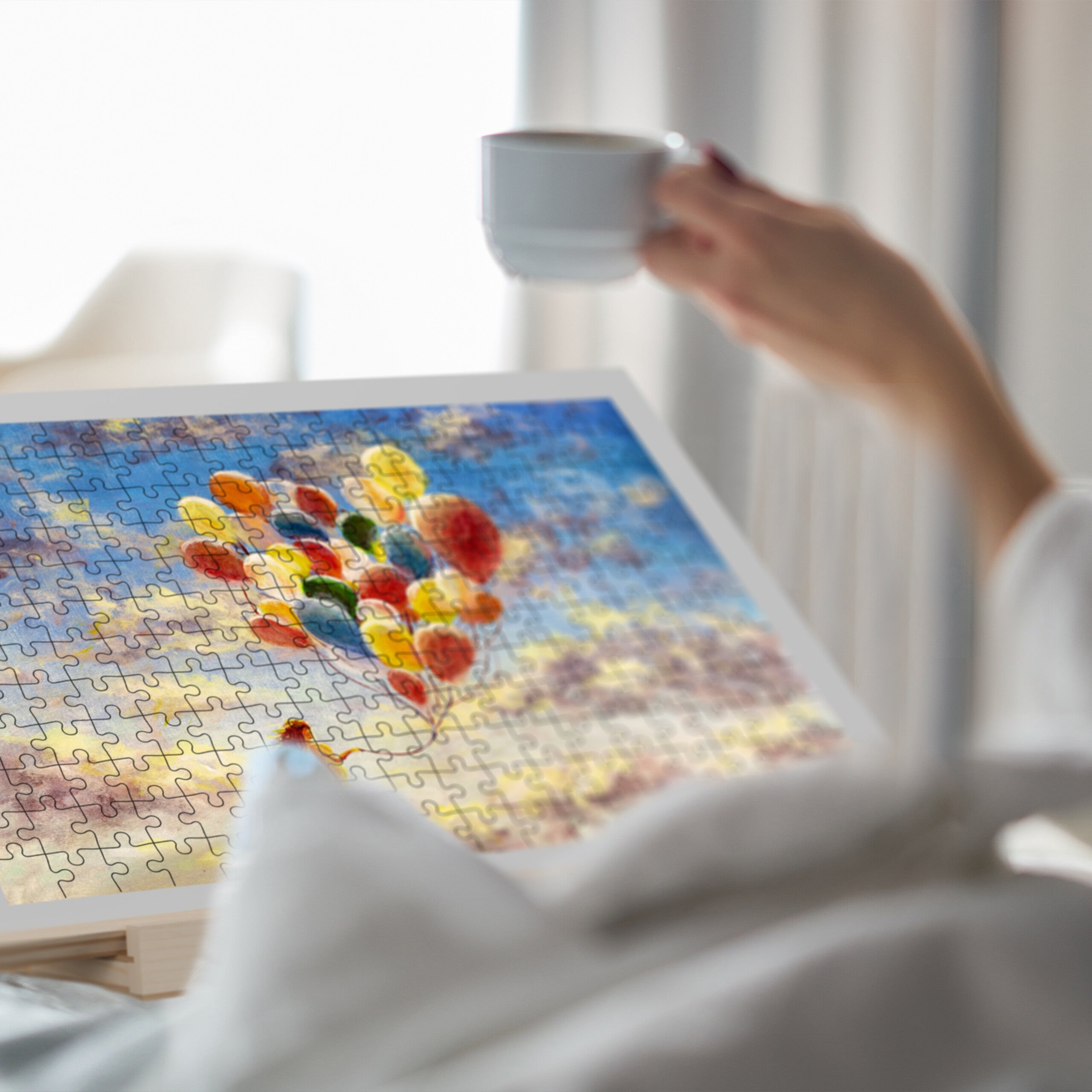 Plateau pour puzzle allant jusqu'à 1 000 pièces, ergonomique, 2 tiroirs, bois de pin, nature et gris, Relaxdays - 3