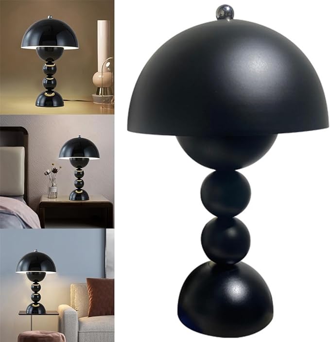 Czarna lampa stołowa w kwiaty, lampka nocna do sypialni, lampa dekoracyjna, lampa stołowa grzybek - wtyczka USB - 3 kolory światła