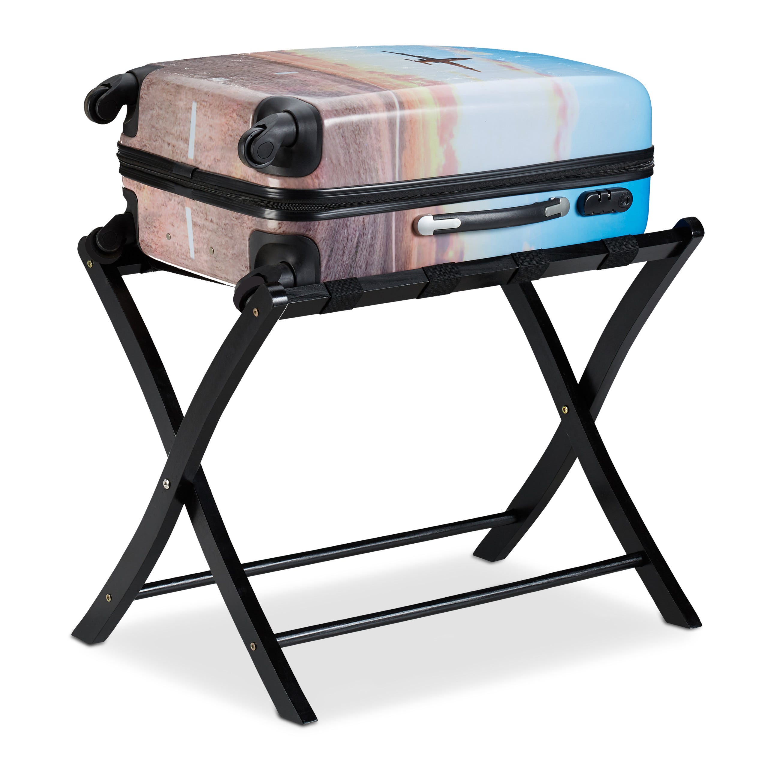 Relaxdays Portavaligie Pieghevole In Legno - 52,5x66,5x48 Cm | Bianco, Con 4 Cinghie | Reggivaligie Per Hotel - Foto 9