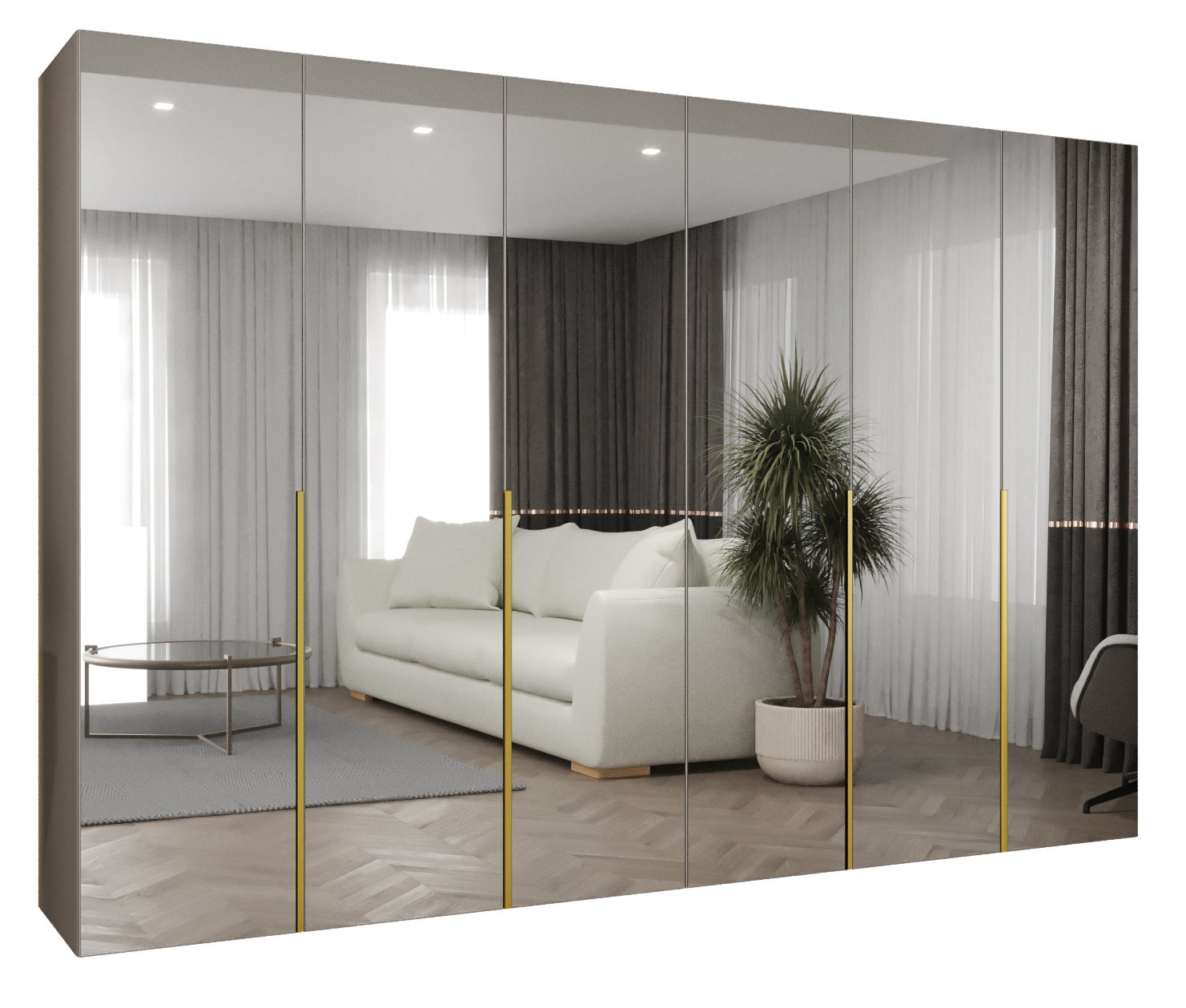 Szafa uchylna otwierana Alicante 3 300 x 52 x 202 cm kaszmir + u. złoty Abiks Meble