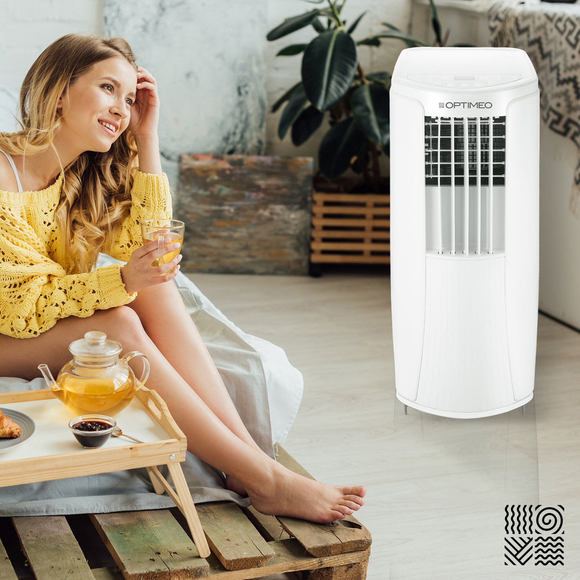 OPTIMEO OPC-C02-121HP Climatiseur Réversible Mobile, froid/chaud 3400W-12000 BTU, télécommande, déshumidificateur - 4