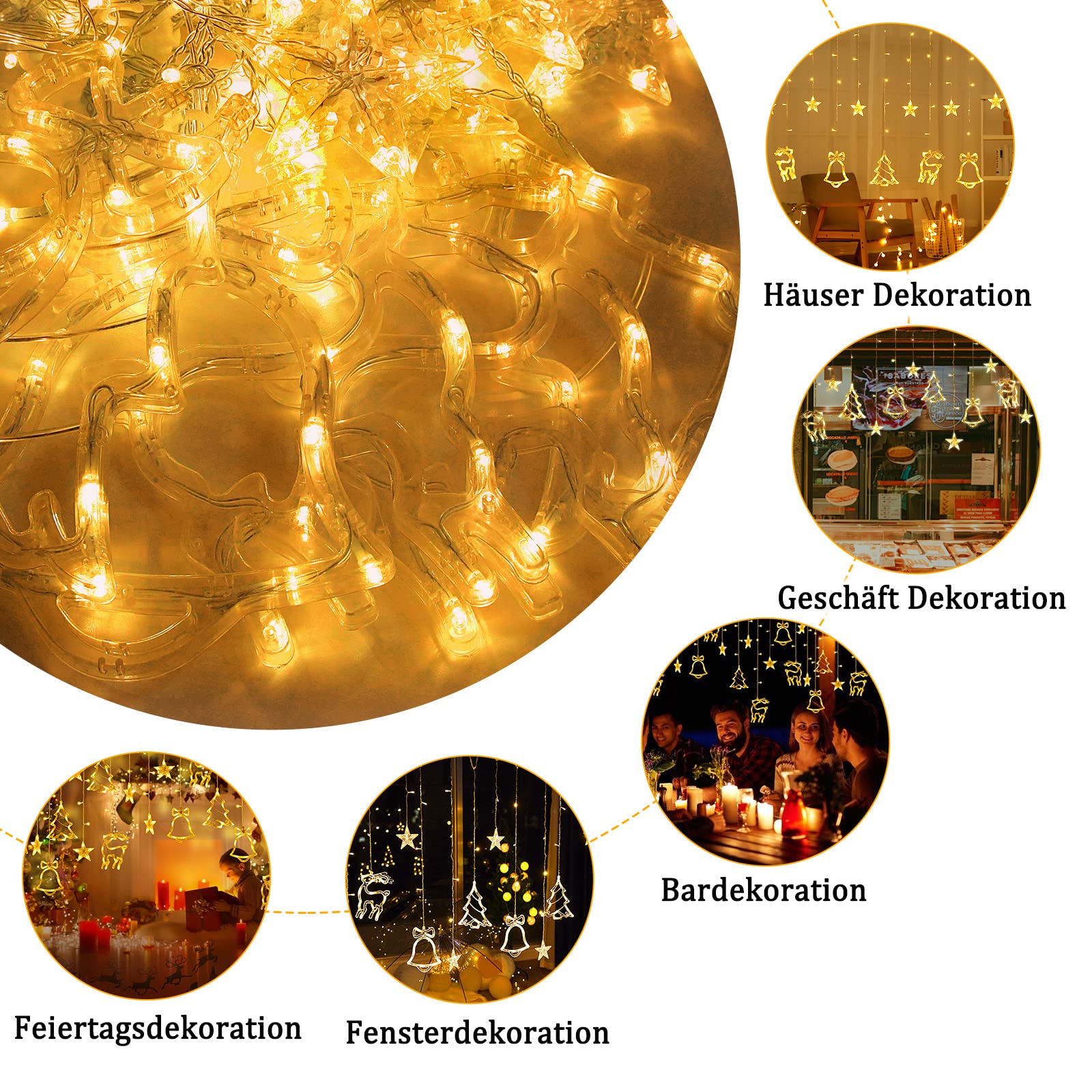 Guirlande Lumineuse Noël pour Intérieur Exterieur - 138 LED String Lights 8 Modes Guirlande de LED aver Étoiles & motifs de Noël, IP44 - Blanc Chaud - 7