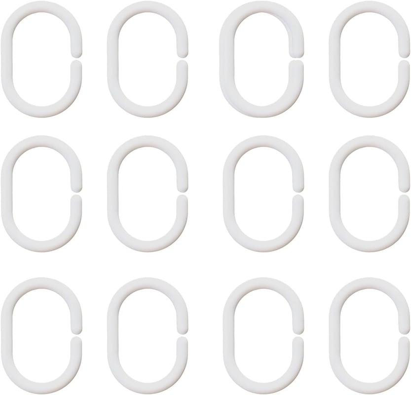 Zestaw 12 pierścieni ślizgowych do zasłony prysznicowej z białego plastiku, do łazienki, do wnętrz