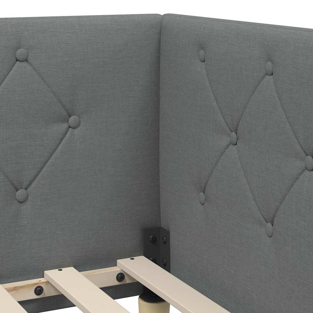 Cadre de lit d'angle gris foncé 100 x 200 cm tissu - 8