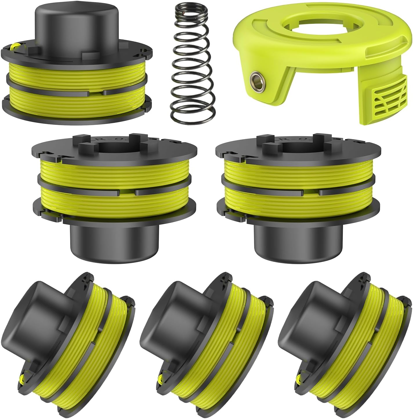 Szpule zamienne RAC118 do Ryobi RLT3525S z podwójnym automatycznym podawaniem, średnica 1,2 mm (6 szpul, 1 nakrętka, 1 sprężyna)