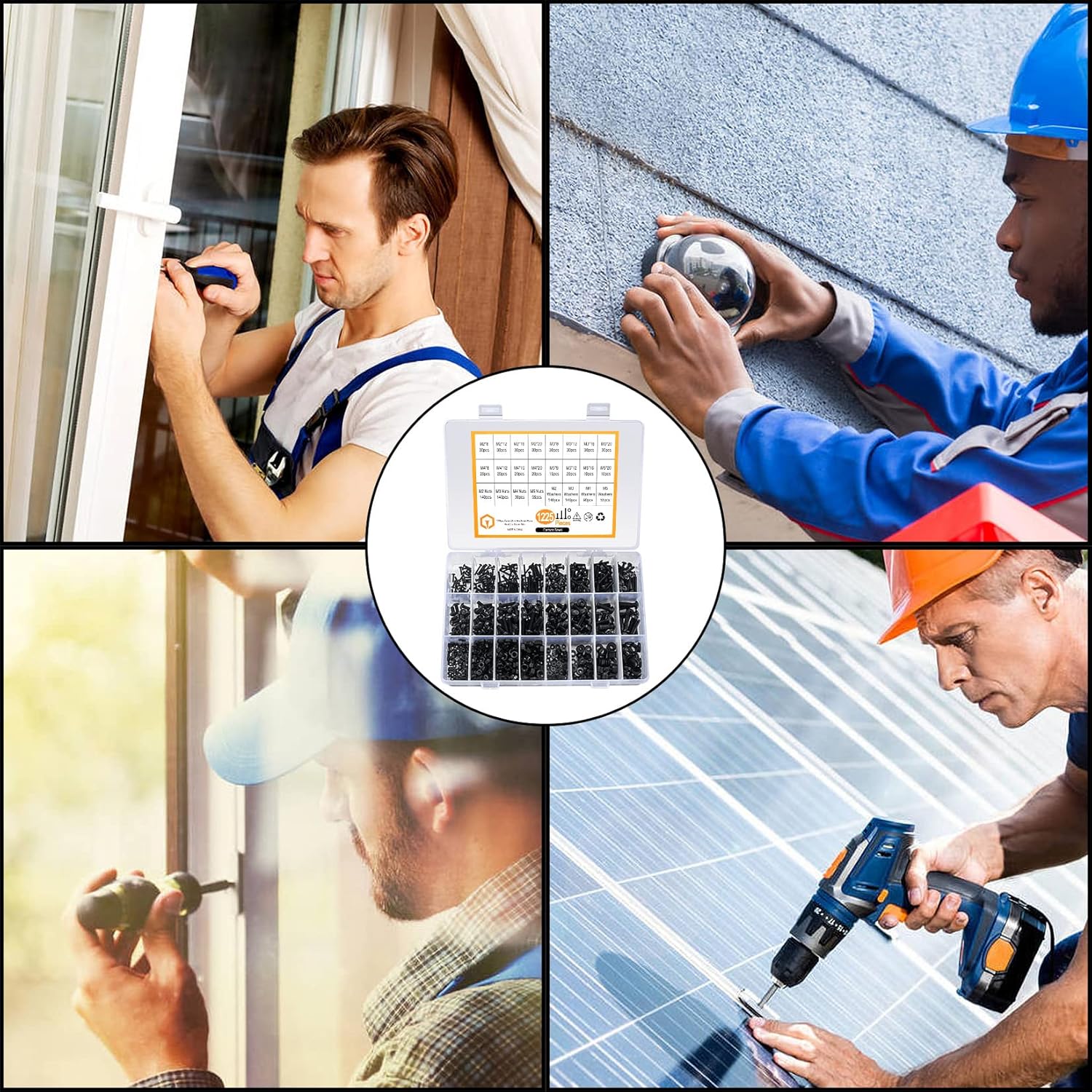 1225 pcs M2 M3 M4 M5 Tête hexagonale à six pans creux Vis d’assemblage Écrous Kit d’assortiment de rondelles plates, Acier au carbone Noir Vis - 5