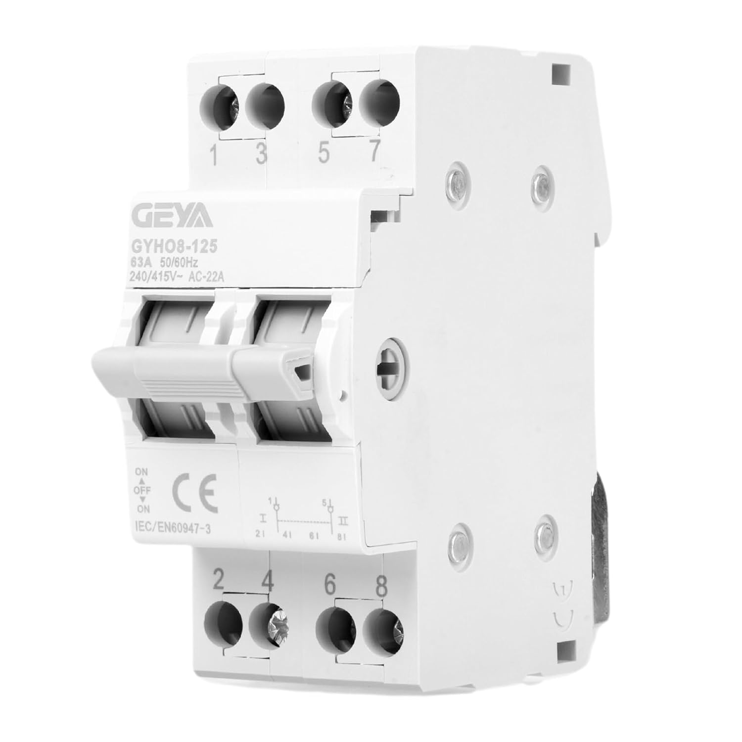 Przełącznik 2P 63 A, falownik ręczny 240 V AC Montaż na szynie DIN 35 mm