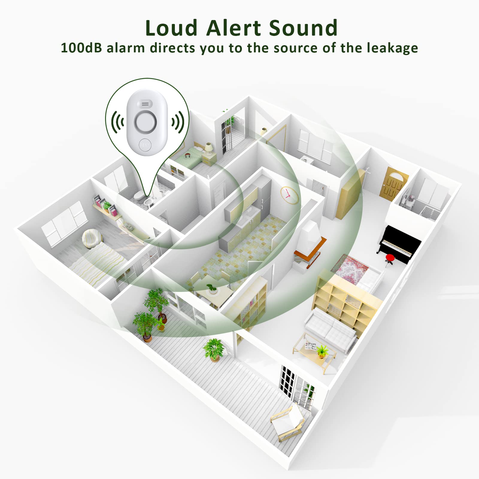 LEDANDER Allarme perdite d'acqua Wi-Fi, rilevamento perdite tramite app intelligente, rilevamento trabocco lavello, versione app - 9