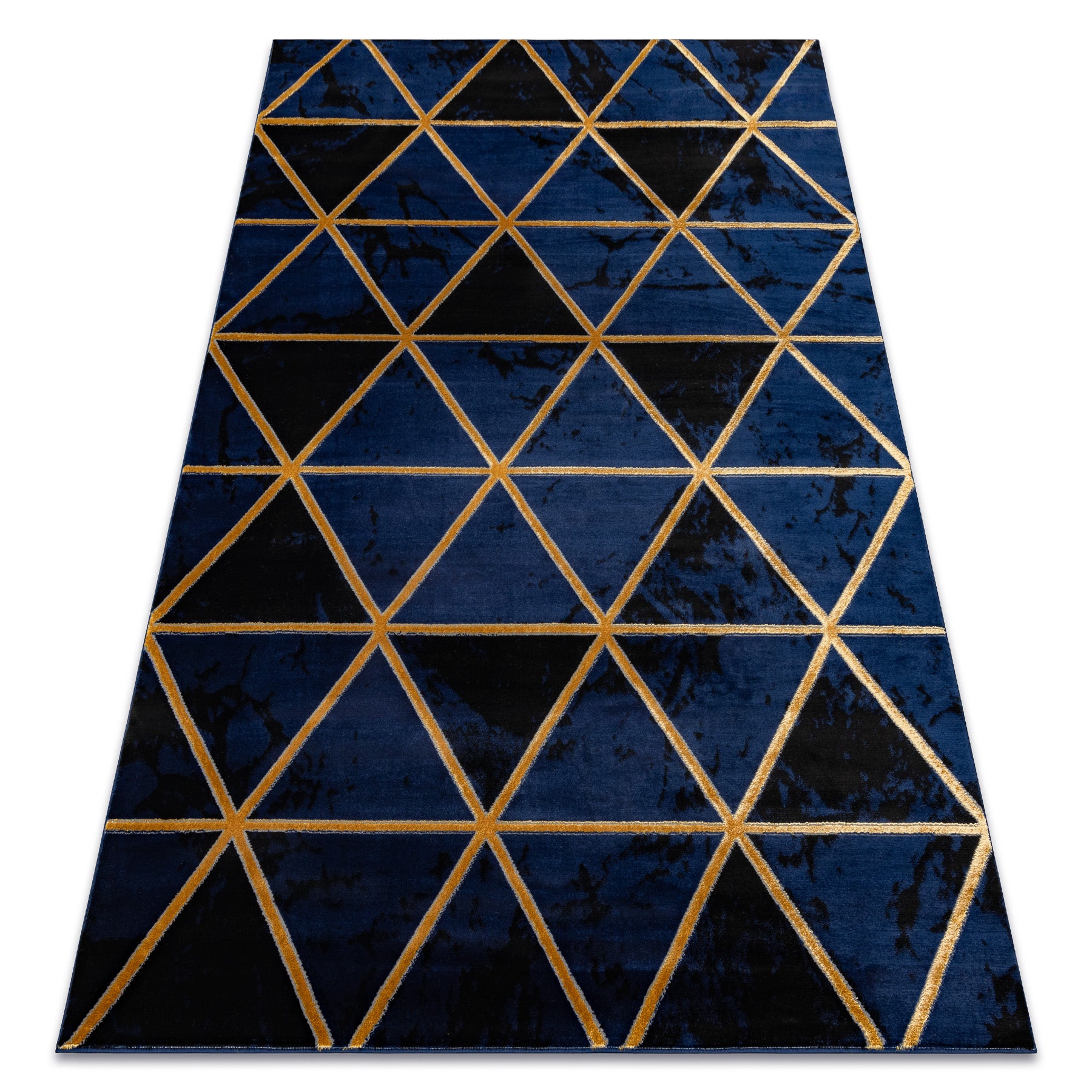 Dywan EMERALD ekskluzywny 1020 glamour, stylowy marmur, trójkąty granatowy / złoty 160x220 cm
