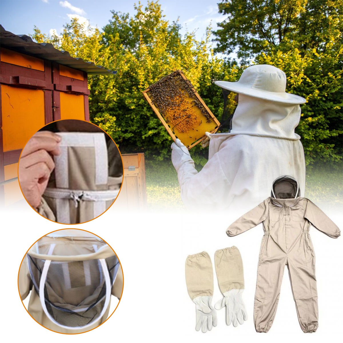FANMITRK Combinaison professionnelle d'apiculteur taille XL, tenue à capuche avec gants pour protection anti-abeilles - 4