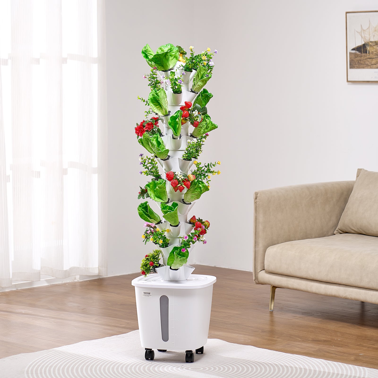 Système Hydroponique,VEVOR 50 Fentes,Tour sur Roulettes 10 Niveaux,Pompe Eau,Kit Germination pour Herbes,Fruits,Légumes - 8