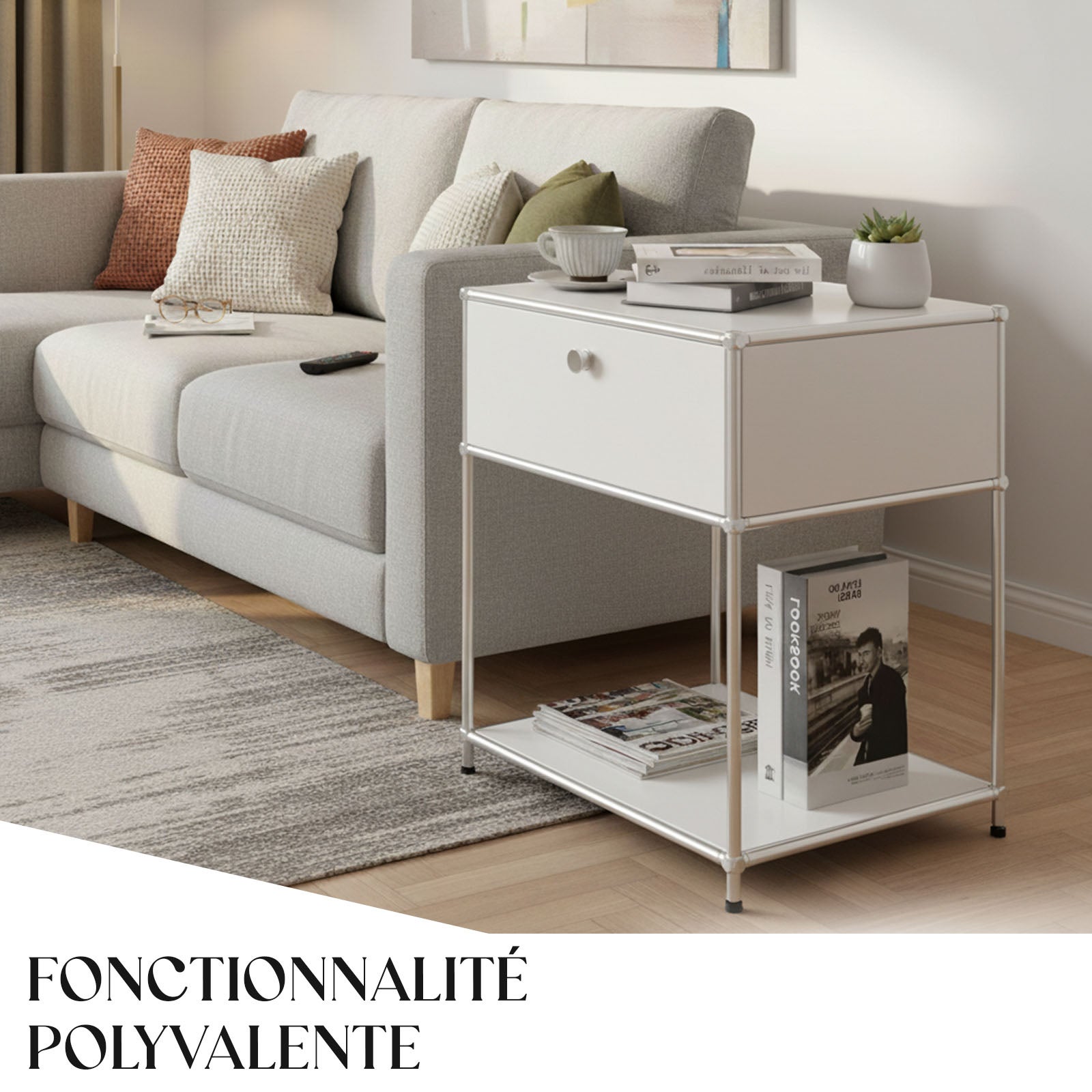 Étagère métal chromé design épuré, Concept Epuré MK-139, L50 × P40 × H65 cm, Blanc - 6