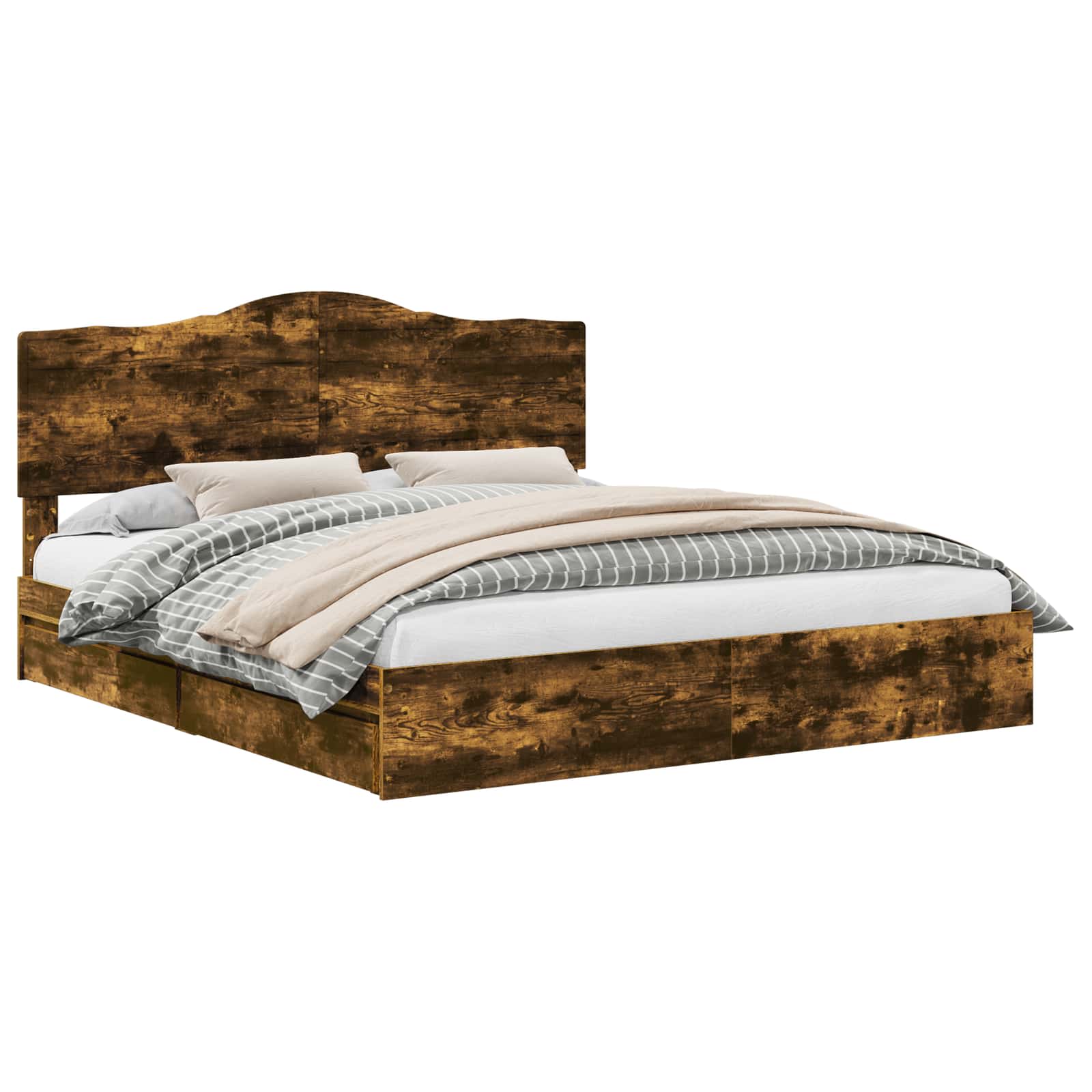 Lit de rangement chêne fumé 180 x 200 cm en panneau de bois - 2