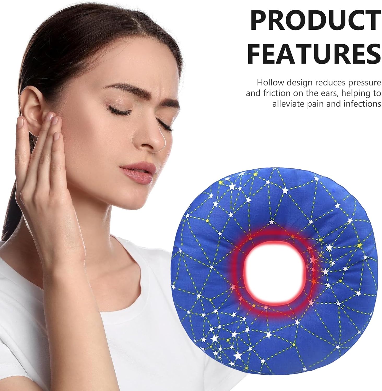 23*23*5CM (Blau) Coussin De Piercing Avec Trou, Coussin Piercing Avec Trou, Oreiller Avec Trou, Coussin Donut Pour L'oreille, Coussin Oreille - 5