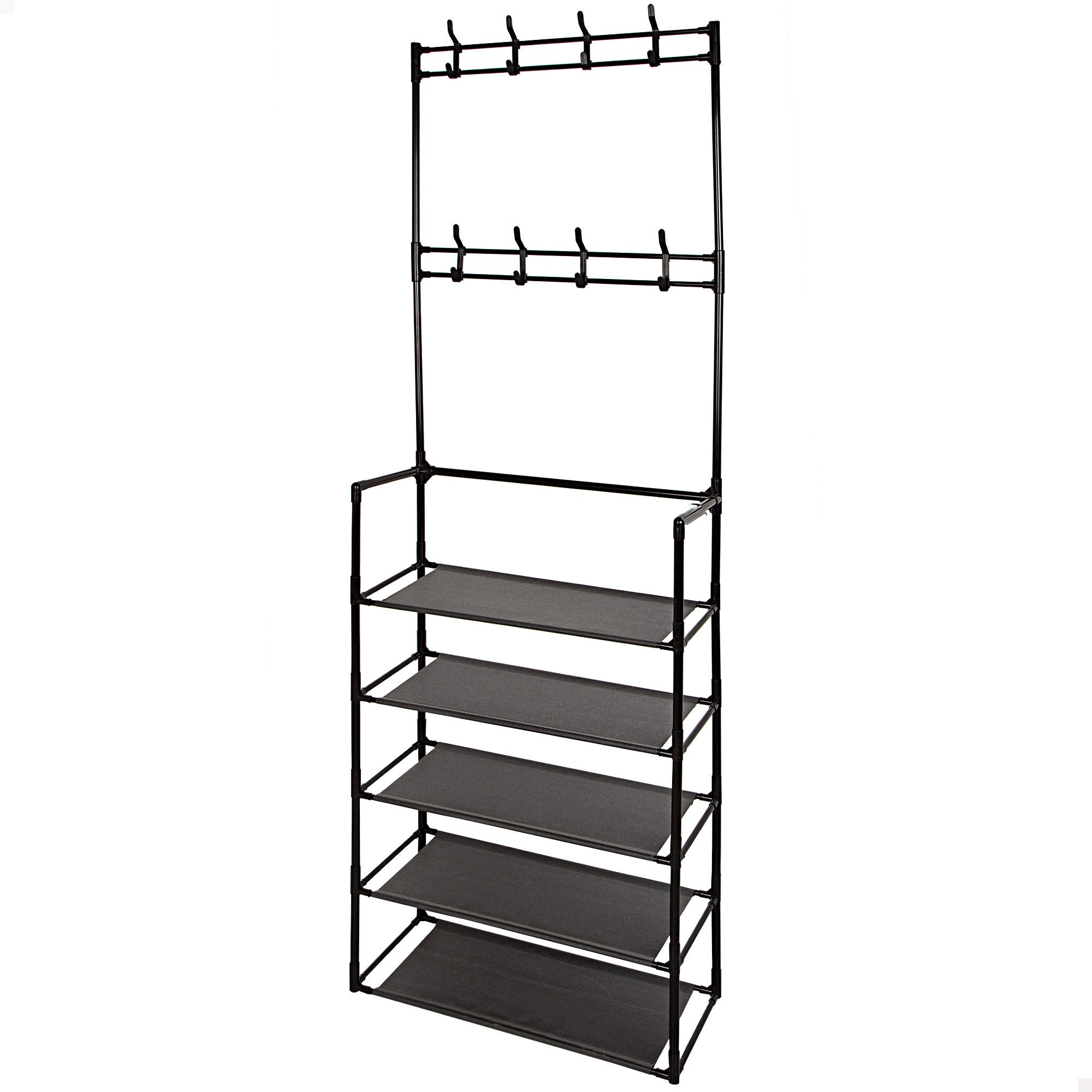 Max home perchero de pie 60x25x173 cm plástico con 8 perchas y 5 estantes