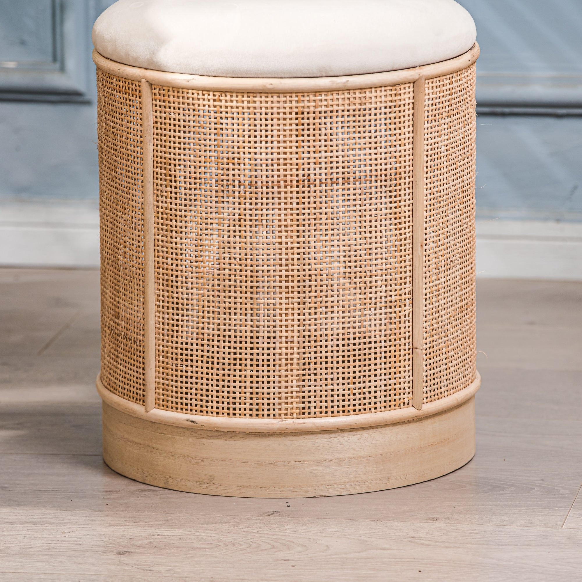 Nordlys - Pouf de Salon en Bois et Velours Rotin Beige - 3