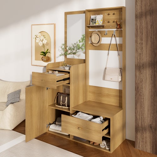 Armoire compacte, étagère d'entrée multifonctionnelle moderne – Rangement avec crochets réglables et étagères 105 cm - 3