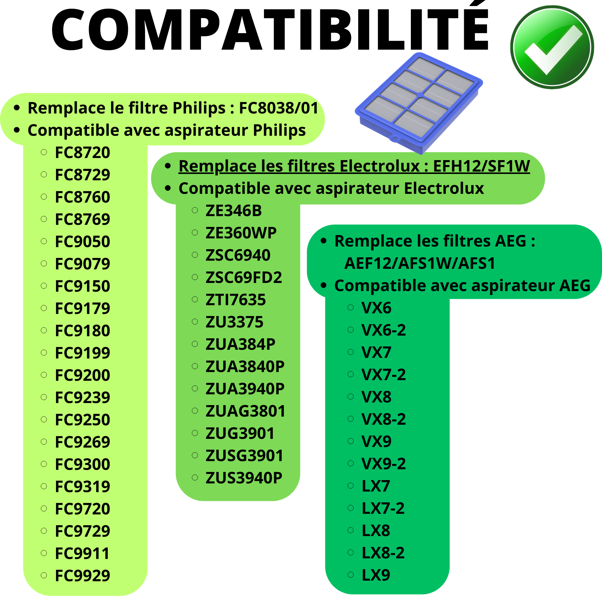 Filtro HEPA SBAEG-H Per AEG/Electrolux/Philips: Adatto Per AEF12, EFH12, FC8031 (Verde)