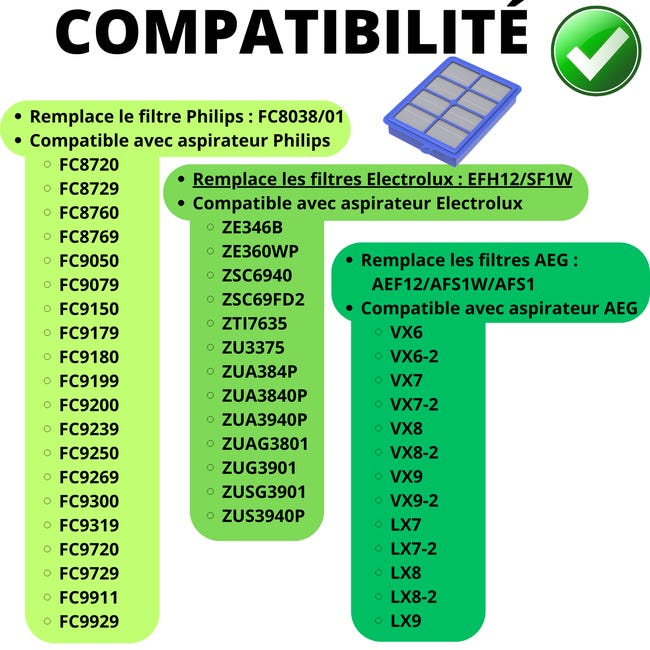 Filtro HEPA SBAEG-H Per AEG/Electrolux/Philips: Adatto Per AEF12, EFH12, FC8031 (Verde)