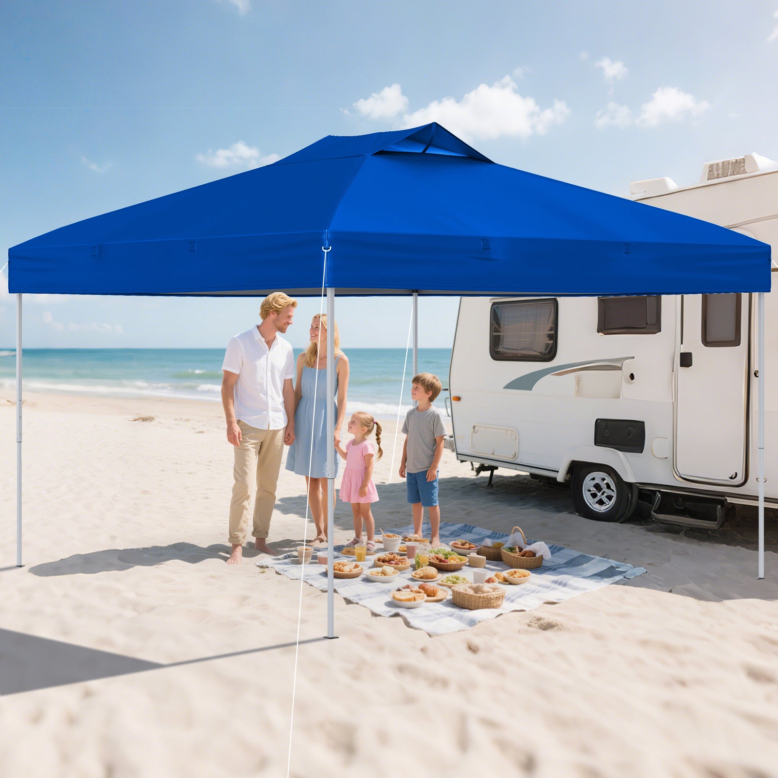 Cenador de jardín exterior de 3 x 3 m, plegable y portátil de 255/265/275 cm con bolsa de transporte, cuerdas y piquetas para el viento, protección so - 5
