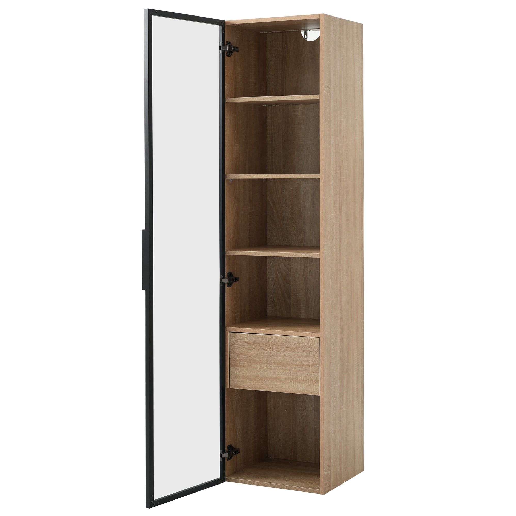 Vitrine Meuble de salle de bain avec LED - 1 porte vitrées - Naturel - 9